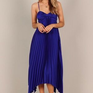 Petal & Pup Royal Blue Pleated Midi Dress